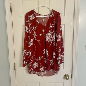 Ophelia Roe Red Floral blouse 2X